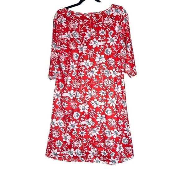 Coeur de Vague 2XL Red White Floral Shift Swing Dress Pockets Stretch NWT - Picture 2 of 10